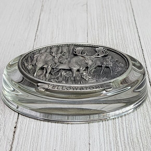 Vintage Heritage Metalworks Fine Pewter Moose & Glass Oval Paperweight 1997 - Picture 2 of 10